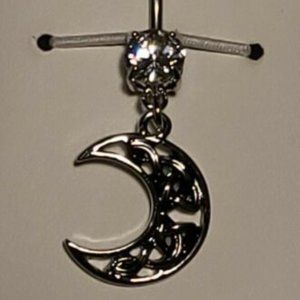 Crescent Moon With Weaving Pattern Dangle 316L Surgical Steel Belly Button Navel